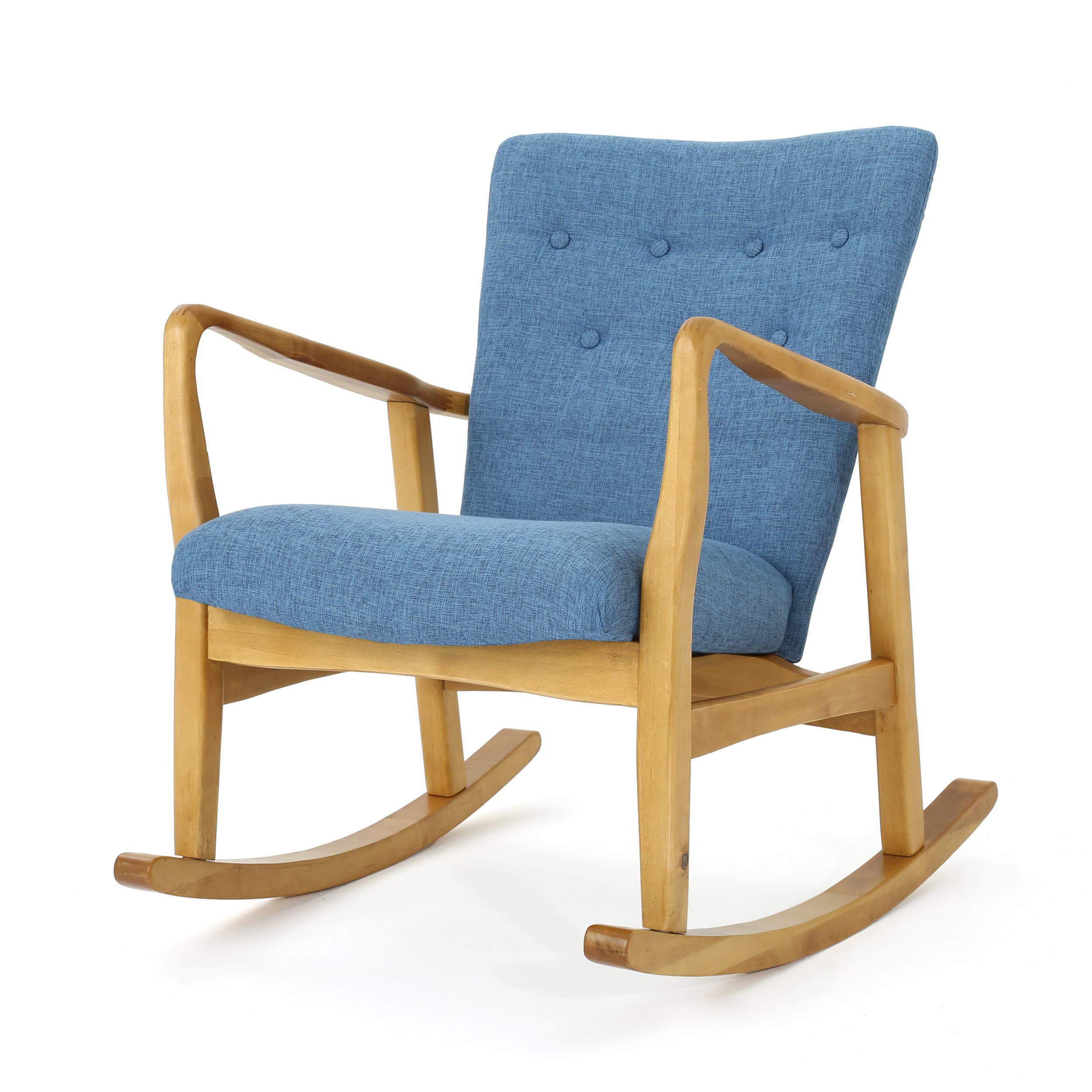 Christopher Knight Home Callum Mid-Century Fabric Rocker, Muted Blue / Light Walnut