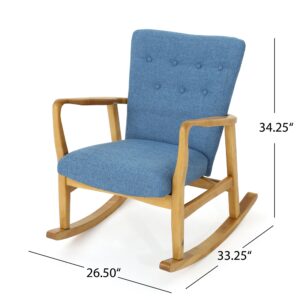 Christopher Knight Home Callum Mid-Century Fabric Rocker, Muted Blue / Light Walnut