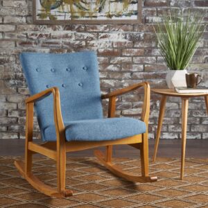 Christopher Knight Home Callum Mid-Century Fabric Rocker, Muted Blue / Light Walnut