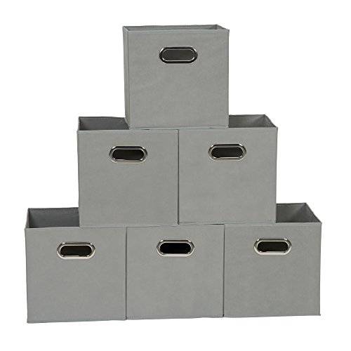 Household Essentials 84-1 Foldable Fabric Storage Bins | Set of 6 Cubby Cubes with Handles | Gray