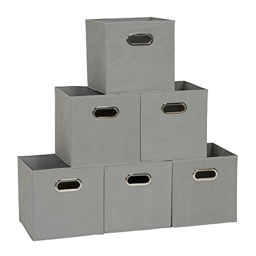 Household Essentials 84-1 Foldable Fabric Storage Bins | Set of 6 Cubby Cubes with Handles | Gray