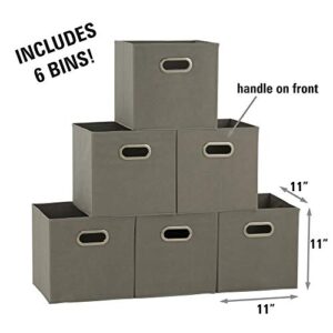 Household Essentials 84-1 Foldable Fabric Storage Bins | Set of 6 Cubby Cubes with Handles | Gray