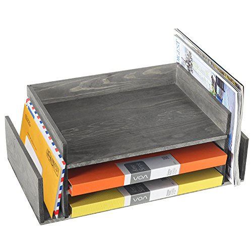 MyGift Weathered Gray Wood 3-Tier Desktop Paper Tray Organizer, Document and Folder Rack with 2 Side Mail Holder Slots