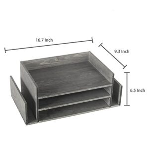 MyGift Weathered Gray Wood 3-Tier Desktop Paper Tray Organizer, Document and Folder Rack with 2 Side Mail Holder Slots