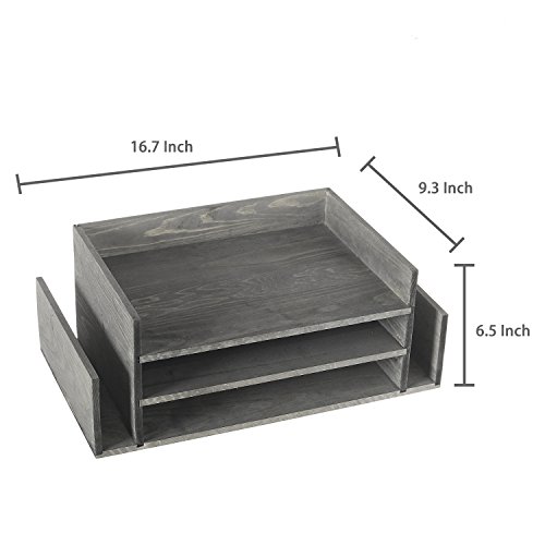 MyGift Weathered Gray Wood 3-Tier Desktop Paper Tray Organizer, Document and Folder Rack with 2 Side Mail Holder Slots