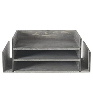 MyGift Weathered Gray Wood 3-Tier Desktop Paper Tray Organizer, Document and Folder Rack with 2 Side Mail Holder Slots