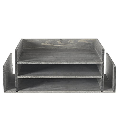 MyGift Weathered Gray Wood 3-Tier Desktop Paper Tray Organizer, Document and Folder Rack with 2 Side Mail Holder Slots