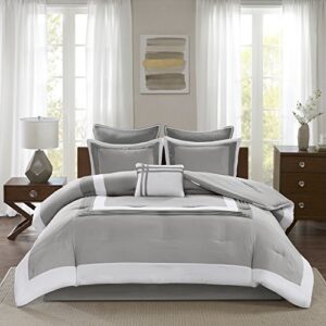 comfort spaces malcom cozy comforter set - modern trendy design, all season down alternative bedding, matching shams, hotel deluxe gray, queen