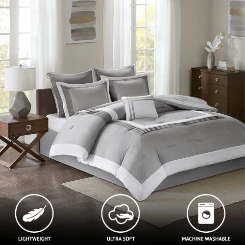 Comfort Spaces Malcom Cozy Comforter Set - Modern Trendy Design, All Season Down Alternative Bedding, Matching Shams, Hotel Deluxe Gray, Queen