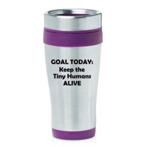 16 oz insulated stainless steel travel mug keep the tiny humans alive funny teacher nurse pediatrics gift (purple)