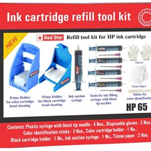 Red Star Ink Cartridge Refill Tool kit for hp 63 62 61 60 64 65 67 & 901 Black and Color Ink Cartridge ( Tools for Ink Filling, Nozzle Cleaning, Ink Suction Priming Holder Clip & Instructions )