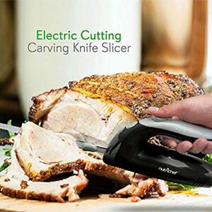 NutriChef Upgraded Premium Electric Knife - 8.9" Carving Knife, Serrated Blades, Lightweight, Ergonomic Design Easy Grip, Easy Blade Removal, Great For Thanksgiving, Meat & Cheese, Black - PKELKN8