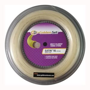golden set satin 16g (1.30mm), reel (360ft/110m), natural, multi-filament tennis string