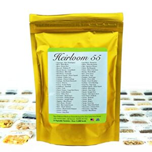 Heirloom Futures Seed Pack with 55 Varieties of Vegetable Seeds. 100% Non GMO Open Pollinated Non-Hybrid Naturally Grown Premium USA Seed Stock for All Gardeners.