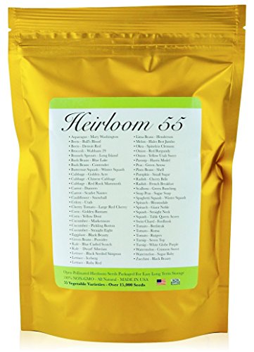 Heirloom Futures Seed Pack with 55 Varieties of Vegetable Seeds. 100% Non GMO Open Pollinated Non-Hybrid Naturally Grown Premium USA Seed Stock for All Gardeners.