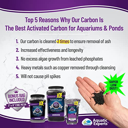 Premium Activated Carbon - Aquarium Carbon for Fish Tank Filter - Aquarium Filter Media - Aquarium Charcoal for Fish Tanks - Activated Charcoal Bulk (Granulated, 3 lbs with Fine Mesh Bag)