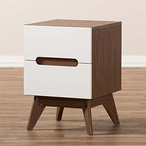 Baxton Studio Calypso 2 Drawer Nightstand in White and Walnut