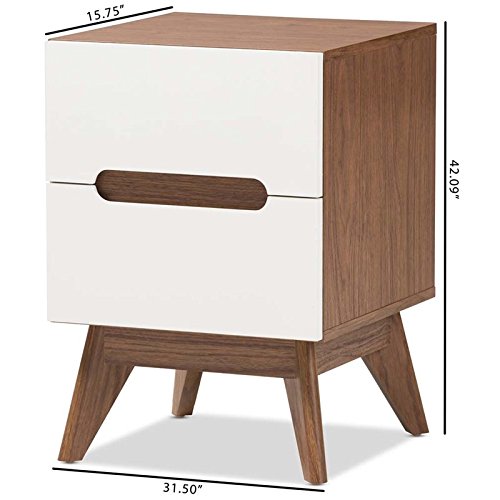 Baxton Studio Calypso 2 Drawer Nightstand in White and Walnut