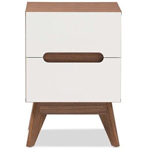 Baxton Studio Calypso 2 Drawer Nightstand in White and Walnut