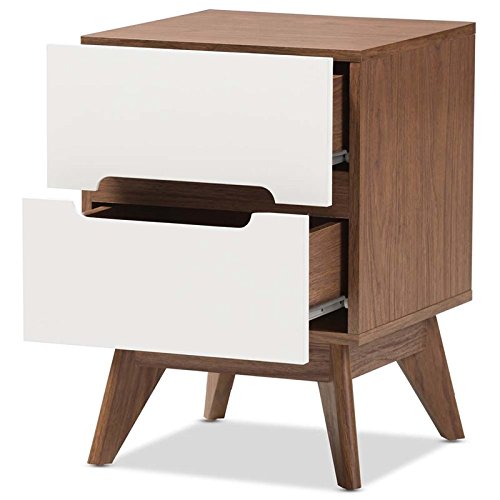 Baxton Studio Calypso 2 Drawer Nightstand in White and Walnut