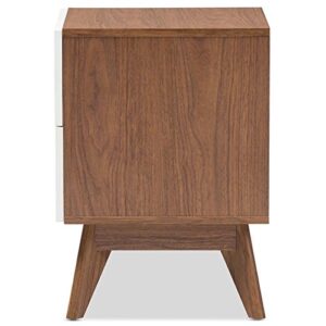 Baxton Studio Calypso 2 Drawer Nightstand in White and Walnut