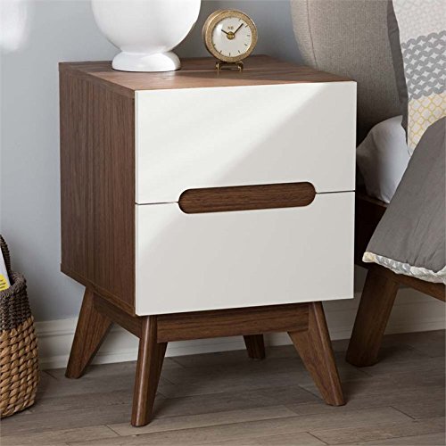 Baxton Studio Calypso 2 Drawer Nightstand in White and Walnut