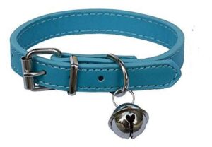 turquoise blue leather pet collars for cats puppy, adjustable 8"-10.5" kitten collar with bell