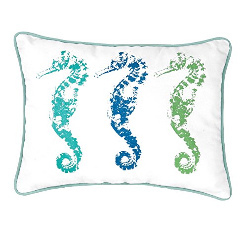 C&F Home Three Seahorses Blue Green Coastal Beach Cotton Printed Decorative Accent Throw Pillow for Couch and Sofa Decor Decoration 16 x 12 Green