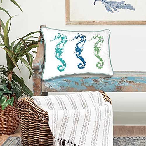 C&F Home Three Seahorses Blue Green Coastal Beach Cotton Printed Decorative Accent Throw Pillow for Couch and Sofa Decor Decoration 16 x 12 Green