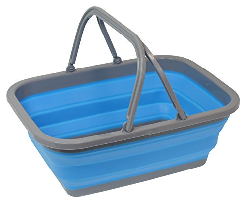 Southern Homewares Collapsible Silicone Market Shopping Basket Tote with Handles, Blue - SH-10187