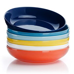 sweese 112.002 porcelain salad pasta bowls - 22 ounce - set of 6, multicolor, hot assorted colors