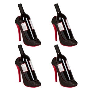 hilarious home 8.5" x 7"h high heel wine bottle holder - stylish conversation starter wine rack (black, set of 4)