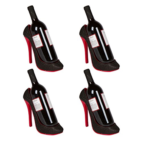 Hilarious Home 8.5" x 7"H High Heel Wine Bottle Holder - Stylish Conversation Starter Wine Rack (Black, Set of 4)