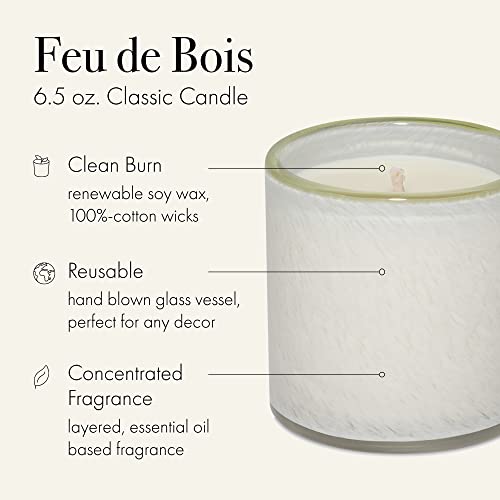 LAFCO New York Classic Candle, Feu de Bois - 6.5 oz - 50-Hour Burn Time - Reusable, Hand Blown Glass Vessel - Made in The USA