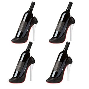 hilarious home high heel wine bottle holder - stylish conversation starter wine rack (black, set of 4)