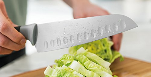 Berghoff LEO Non-stick Stainless Steel Wide Blade Santoku Knife 6.75" Grey PP Fitted Protective Sleeve Soft-touch PP Soft Grip Handle