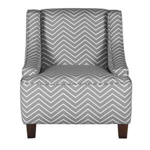 homepop youth upholstered swoop arm accent chair, grey and white chevron