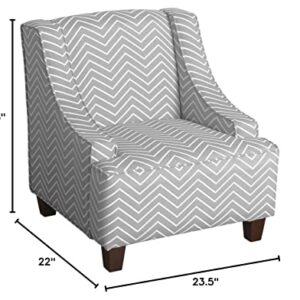 HomePop Youth Upholstered Swoop Arm Accent Chair, Grey and White Chevron