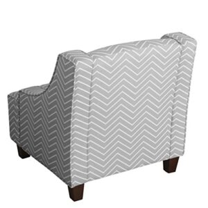 HomePop Youth Upholstered Swoop Arm Accent Chair, Grey and White Chevron