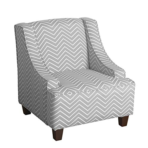 HomePop Youth Upholstered Swoop Arm Accent Chair, Grey and White Chevron