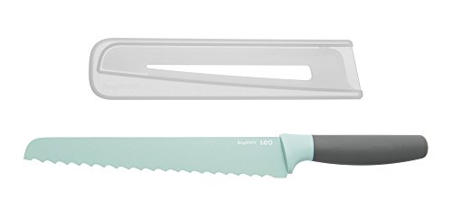 Berghoff Leo Ceramic Coated Non-Stick Bread Knife with Soft Touch Handle, 23cm, Stainless Steel, Green