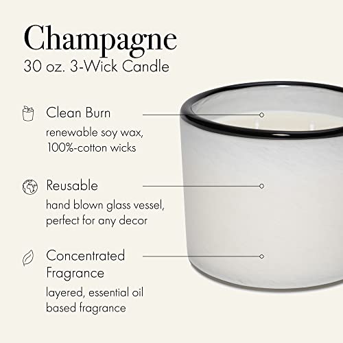 LAFCO New York 3-Wick Candle, Champagne - 30 oz - 120-Hour Burn Time - Reusable, Hand Blown Glass Vessel - Made in The USA