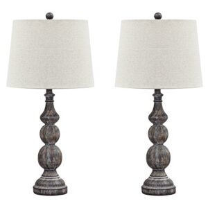 signature design by ashley mair rustic farmhouse poly table lamp set of 2, gray