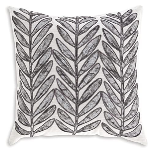 Signature Design by Ashley Masood Boho Leaf Accent Throw Pillow, 20 x 20 Inches, White & Light Brown