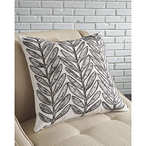 Signature Design by Ashley Masood Boho Leaf Accent Throw Pillow, 20 x 20 Inches, White & Light Brown