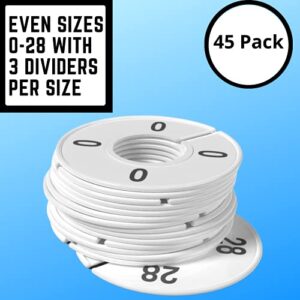 Discount Sizing- Women's Clothing Round Rack Number Size Dividers | 3 of Each Size 0-28 Even | (45 Pack White and Quantities Available