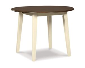 signature design by ashley woodanville cottage 40" round drop leaf dining table, cream & brown