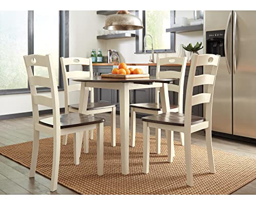 Signature Design by Ashley Woodanville Cottage 40" Round Drop Leaf Dining Table, Cream & Brown