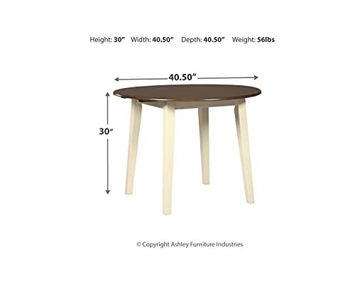 Signature Design by Ashley Woodanville Cottage 40" Round Drop Leaf Dining Table, Cream & Brown