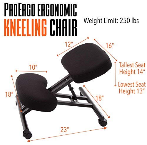 Posture Pro Ergonomic Kneeling Chair with Wheels | Fully Adjustable Mobile Office Seating | Improve Posture & Relieve Back Pain | Easy Assembly | Kneeling Desk Chair for Home, Office & School (Black)